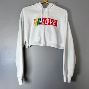 ✨H&M Divided Cropped Hoodie Women’s Small White LOVE Pride Rainbow Graphic
